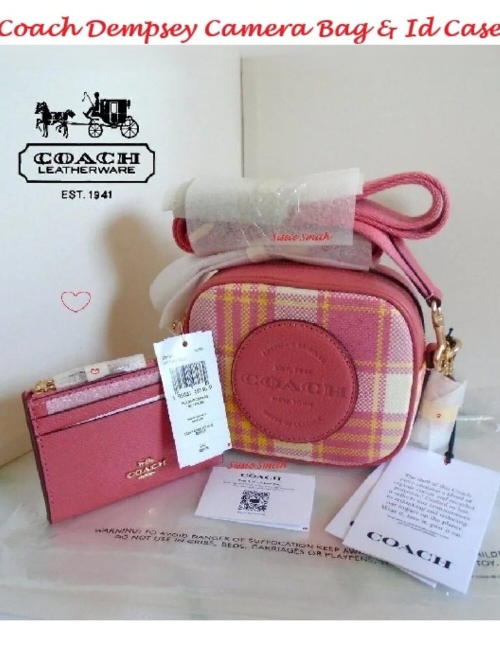 Mini Dempsey Camera Bag with Garden Plaid Print & Coach Patch
